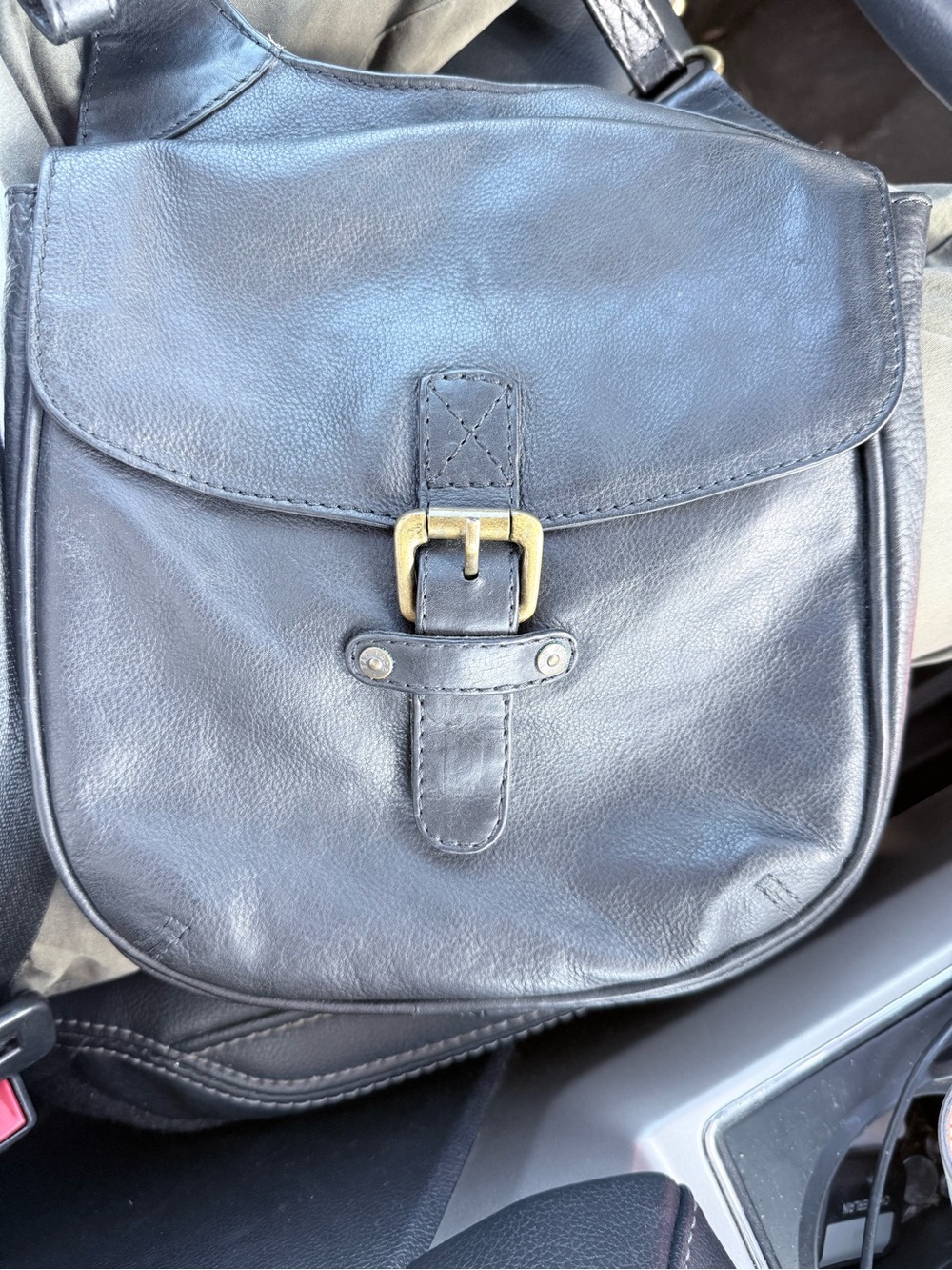 Fatface UK Women's Black Leather Crossbody Bag with Buckle Detail